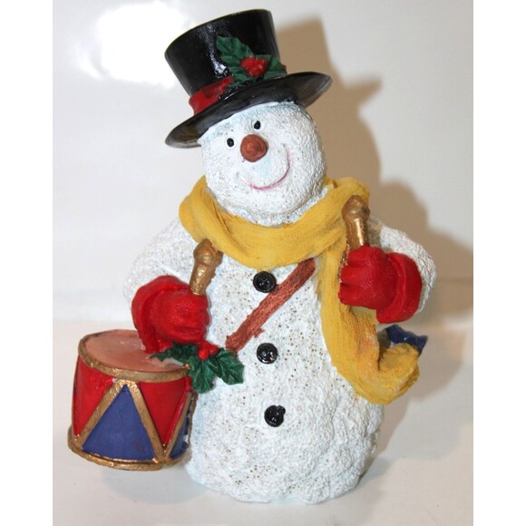 Vintage Resin Snowman Drum Top Hat 6” Holiday Winter Mantle Tabletop Decor Fig - Picture 1 of 6